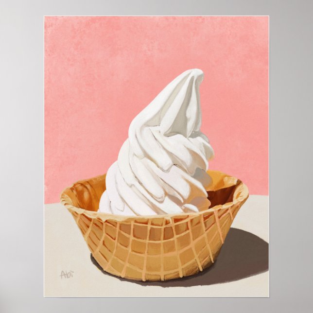 Poster Sorvete de baunilha em Waffle Cone Bowl Art Impres (Frente)