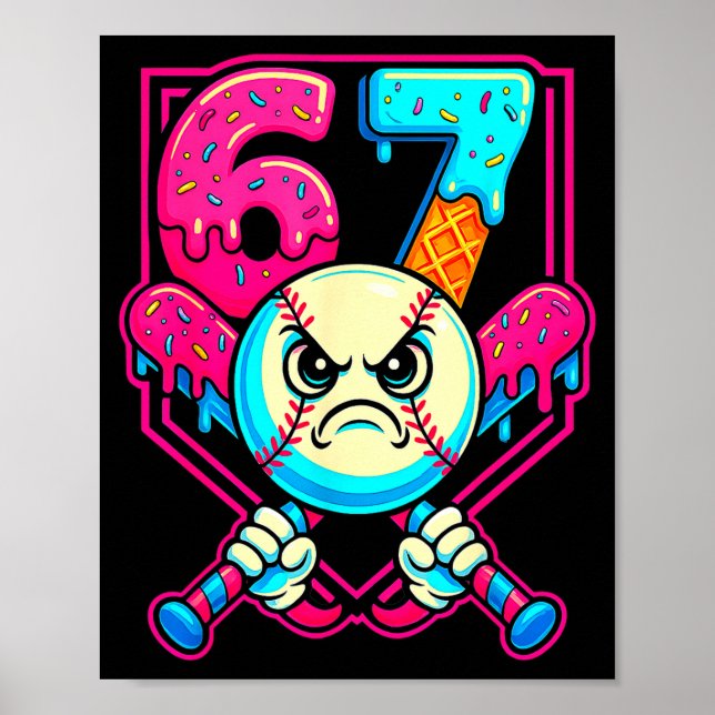Poster Sorvete de Beisebol Pingando Número 67 Seis Sete M (Frente)
