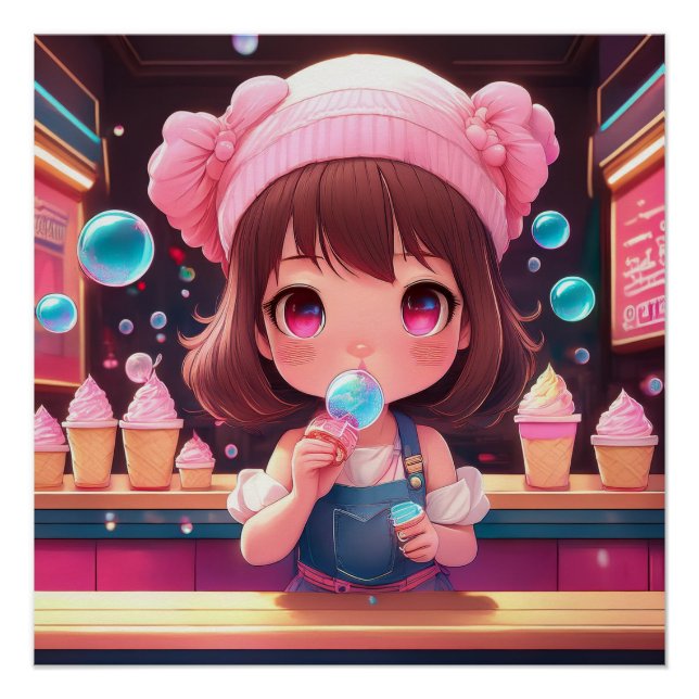 Póster Sorvete de Caractere Chibi Art Chibi (Frente)