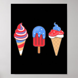 Poster Sorvete de Gelo Vermelho Branco Azul Bandeira Amer
