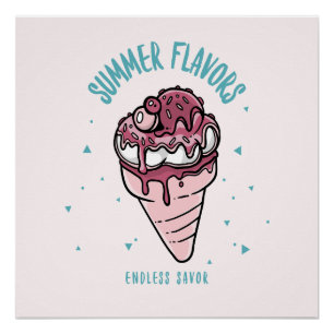 Póster Sorvete de gotejamento de flores de verão