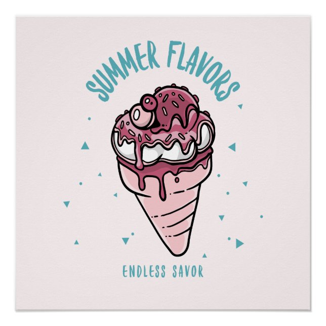 Póster Sorvete de gotejamento de flores de verão (Frente)