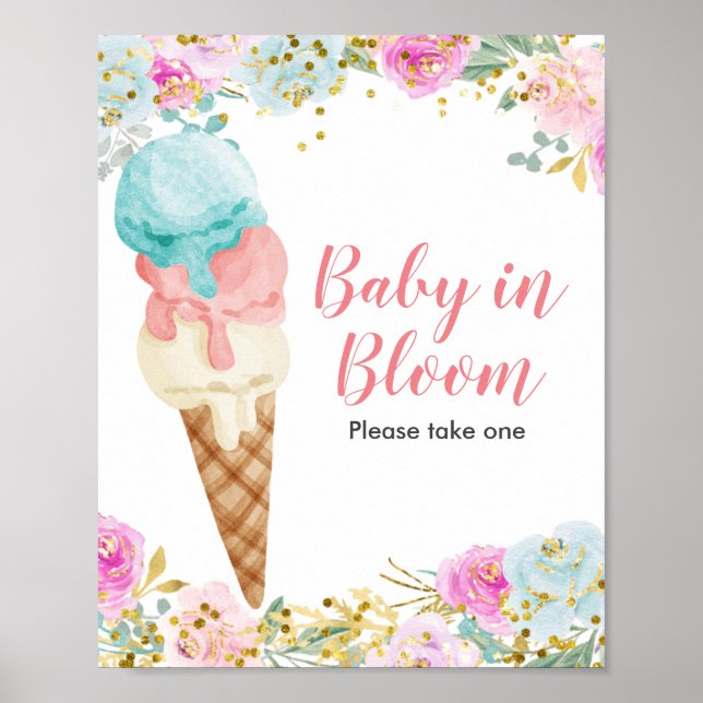 Poster Sorvete de Pastel Bebê Floral em Sangue (Frente)