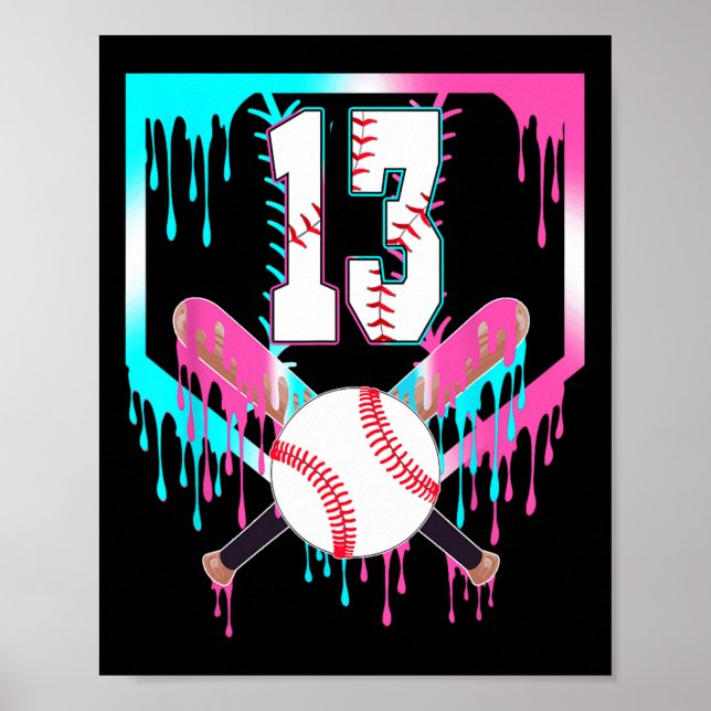 Poster Sorvete Drip Home Plate Bysebyll Aniversário de 13 (Frente)