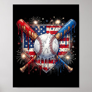 Poster Sorvete Drip Patriótico de Beisebol do Dia 4 de Ju