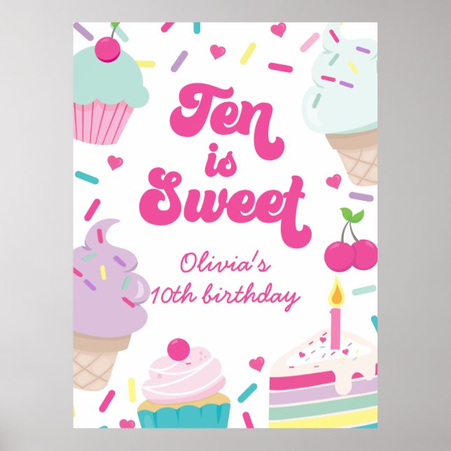 Poster Sorvete e Bolo Dez é um Doce 10º Aniversário (Frente)