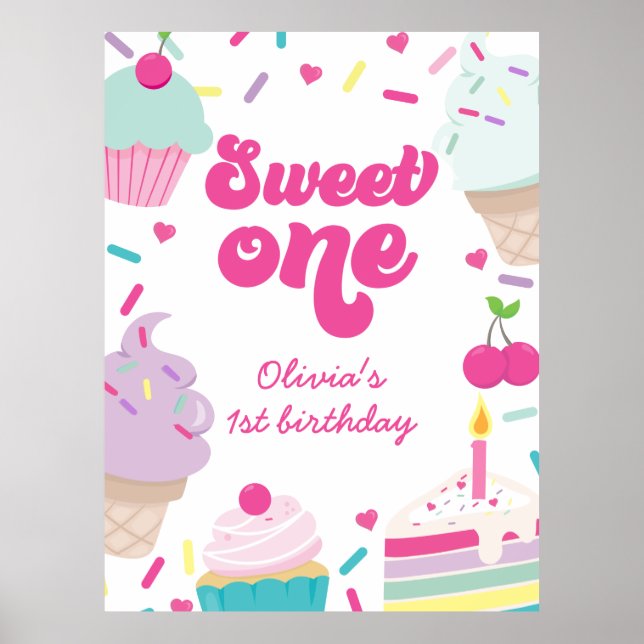 Poster Sorvete e Bolo Doce Um 1º Aniversário (Frente)