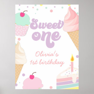 Poster Sorvete e Bolo Doce Um 1º Aniversário