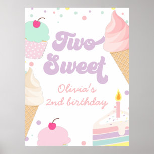 Poster Sorvete e Bolo Dois segundos aniversários Doce
