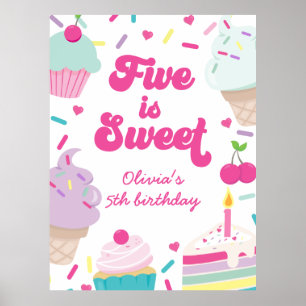 Poster Sorvete e Bolo Five é Doce 5º Aniversário