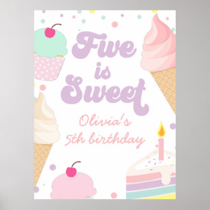 Poster Sorvete e Bolo Five é Doce 5º Aniversário