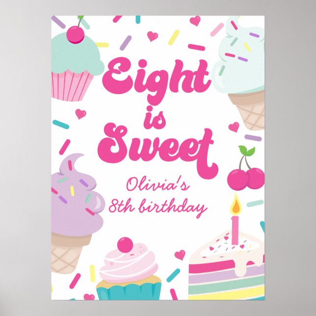 Poster Sorvete e Bolo Oito é Doce 8º aniversário (Frente)