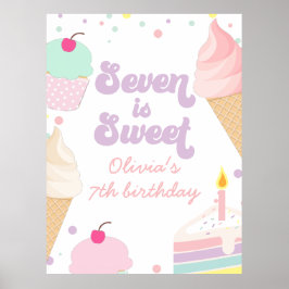 Poster Sorvete e Bolo Seven é Doce Aniversário de 7 anos