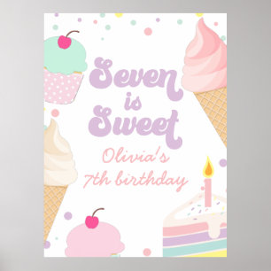 Poster Sorvete e Bolo Seven é Doce Aniversário de 7 anos