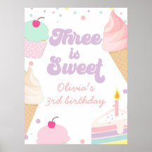 Sorvete e Bolo Três é aniversário de 3 anos doce