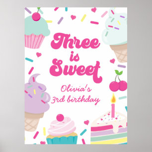 Poster Sorvete e Bolo Três é Doce 3º Aniversário