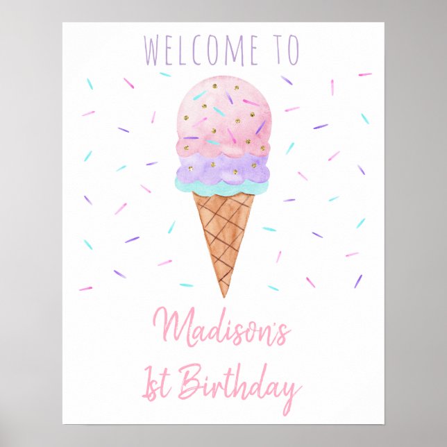 Poster Sorvete moderno Sprinkles Aniversário Bem-vindo (Frente)