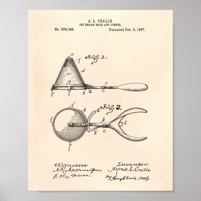 Póster Sorvete Mold 1897 Patent Art Old Peper (Frente)