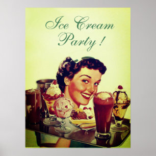 Póster SORVETE PARTY Girl com bandeja de Sorvetes