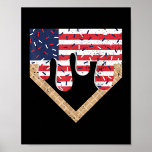Poster Sorvete Patriótico Americano de Beisebol Driblado