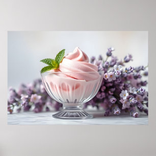 Poster Sorvete rosa com flores e tonalidade verde