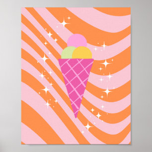 Poster Sorvete rosa e laranja, Arte Sorvete, Pré-disquete