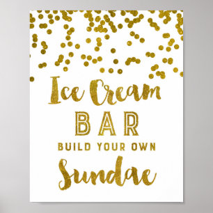 Póster Sorvete Sundae Bar Sinal Dourado Confetti