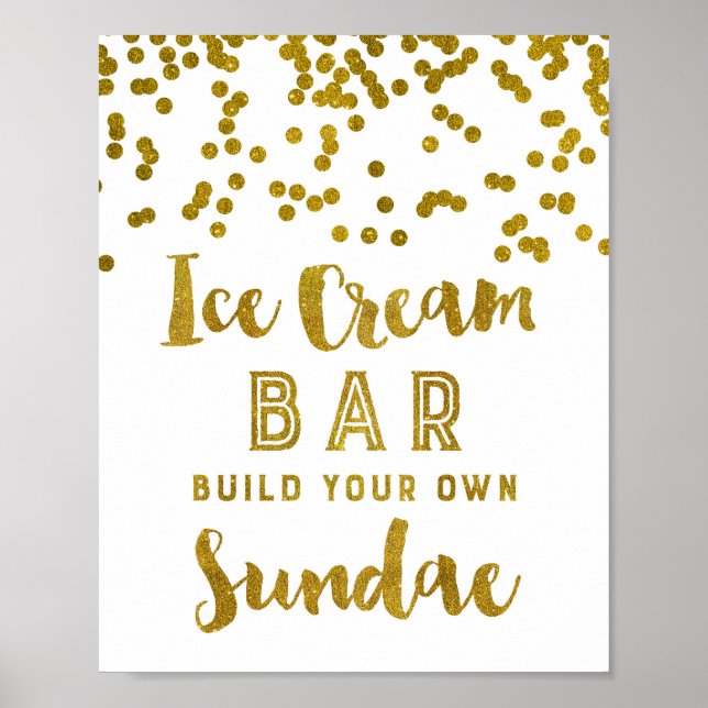 Póster Sorvete Sundae Bar Sinal Dourado Confetti (Frente)