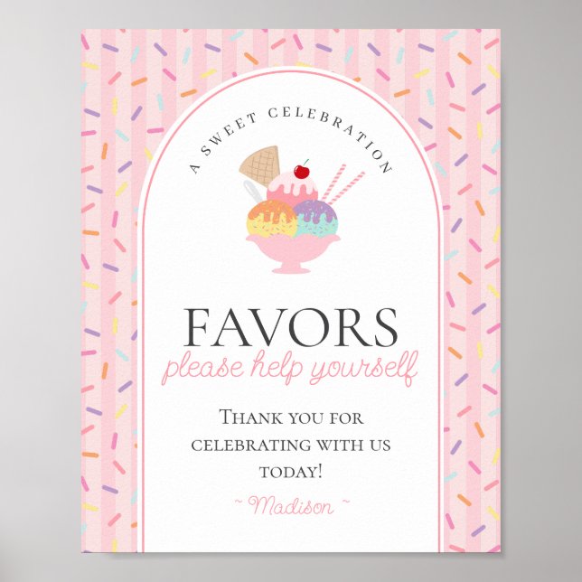 Poster Sorvete Sundae Heres o Scoop Sweet Favor Sign (Frente)