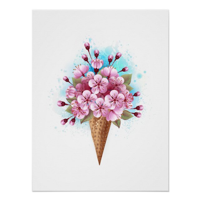 Póster Sorvete Waffle Rosa Sakura Cone (Frente)