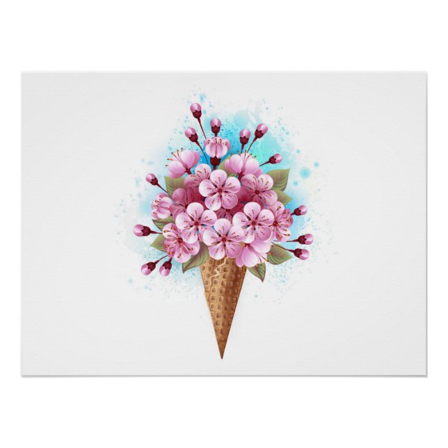 Póster Sorvete Waffle Rosa Sakura Cone (Frente)