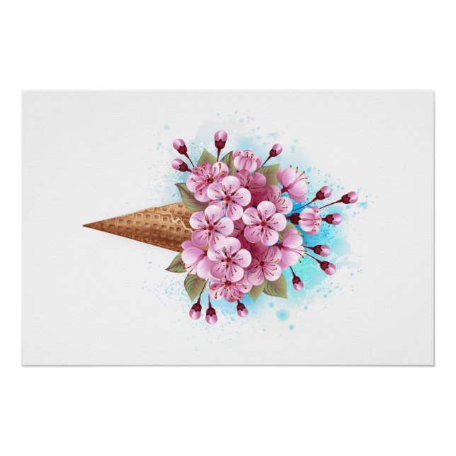 Póster Sorvete Waffle Rosa Sakura Cone (Frente)