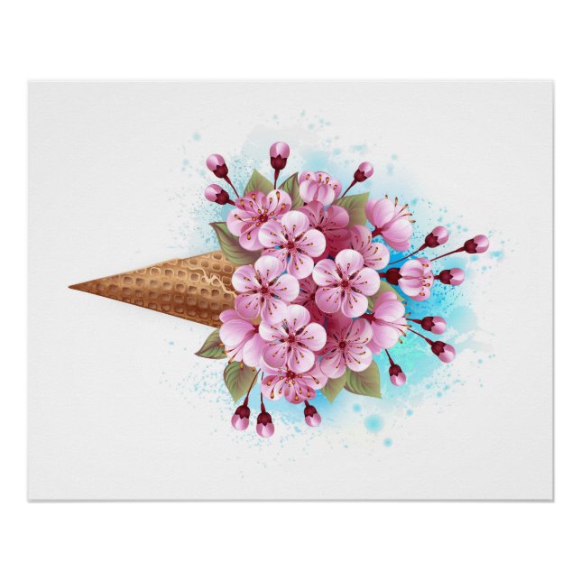Póster Sorvete Waffle Rosa Sakura Cone (Frente)