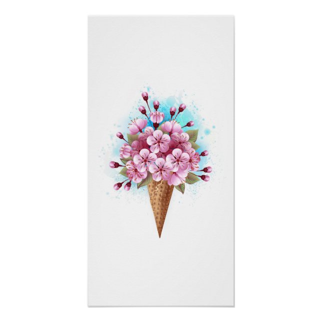 Póster Sorvete Waffle Rosa Sakura Cone (Frente)