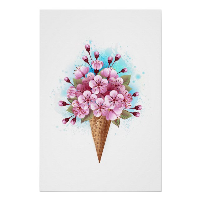 Póster Sorvete Waffle Rosa Sakura Cone (Frente)