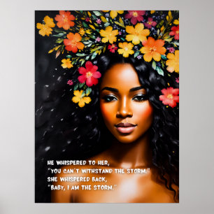 Poster Sou a Tempestade Floral Black Woman Watercolor Art