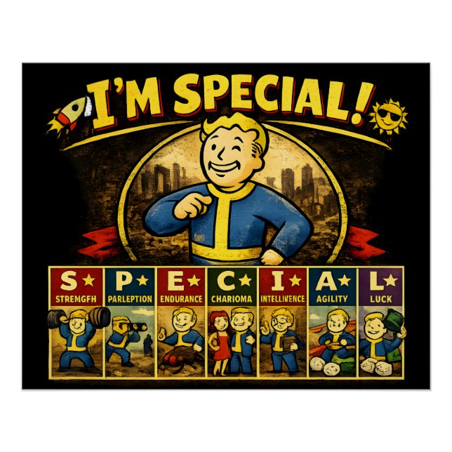 Póster Sou Especial | Stats Mousepad Inspirado em Fallout (Frente)