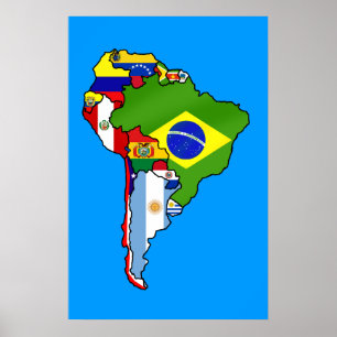 Póster South American flags of South America flag Map