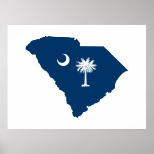 Poster South Carolina em azul e em branco