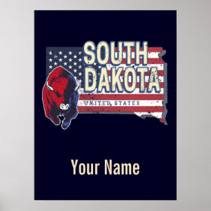 Poster South Dakota Estados Unidos Retro State Map Vintag
