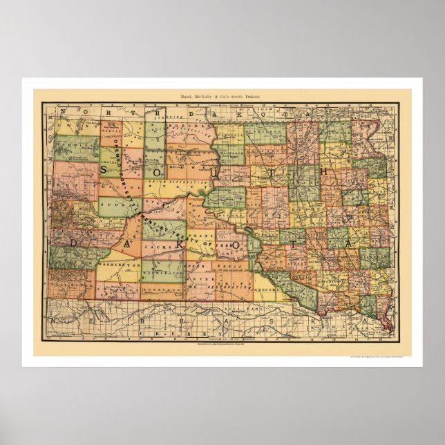 Póster South Dakota Railroad Map 1892 (Frente)