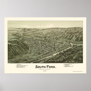 Póster South Fork, mapa panorâmico do PA - 1900