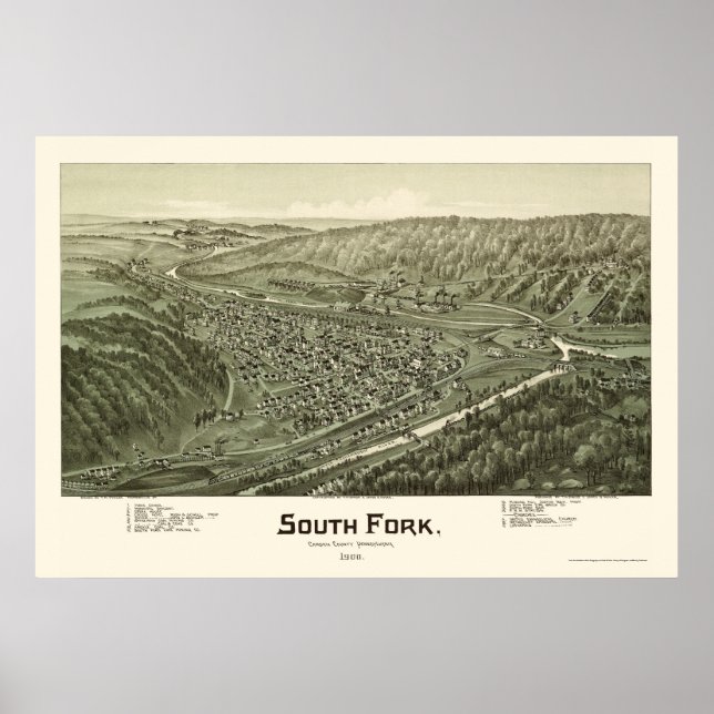Póster South Fork, PA Panorâmica Map - 1900 (Frente)