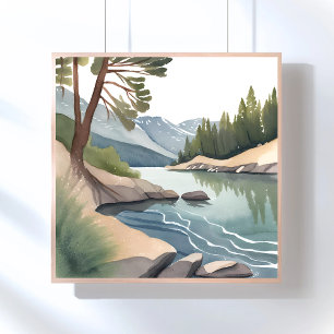 Póster South Lake Tahoe Paisagem Aquarela