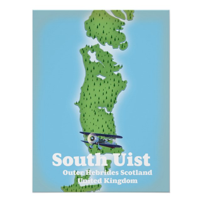 Póster South Uist Hébrides Externes Escócia mapa (Frente)