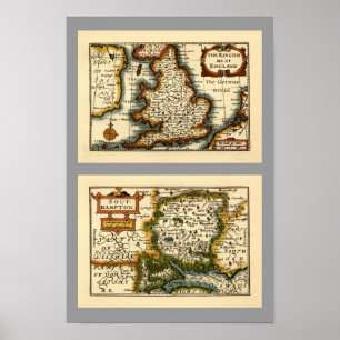 Poster Southampton: Mapa de Southamptonshire o Condado de