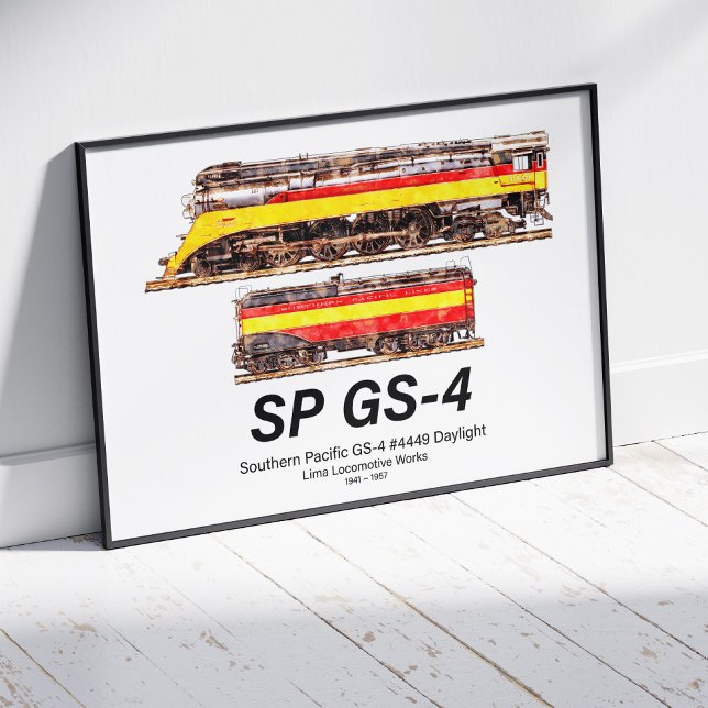 Poster Southern Pacific GS-4 Daylight Steam Locomotive (Criador carregado)