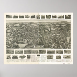 Póster Southington Connecticut 1914 mapas panorâmicos