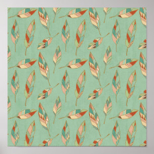 Póster Southwest Geo Step Green Feather Pattern