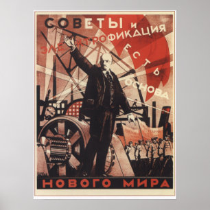 Póster Sovietes e eletricidade